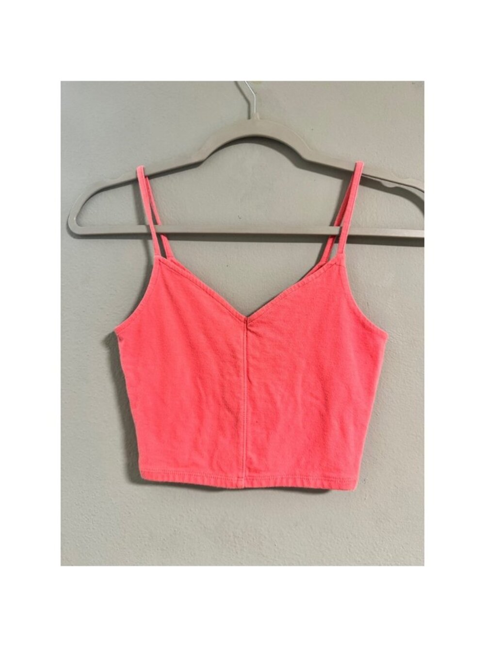 #17 Hollister Womens XS Coral Pink V-Neck Crop Cami Spaghetti Strap Tank Top